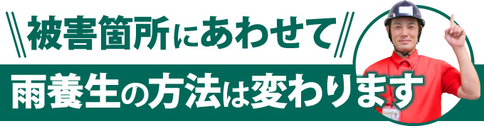 被害箇所にあわせて雨養生の方法は変わります