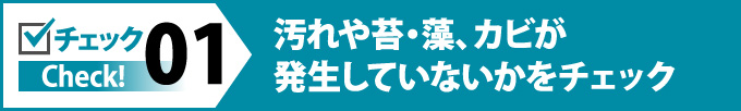 汚れや苔、藻、カビが発生していないかをチェック