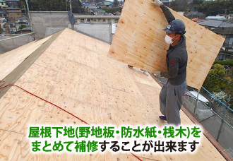 屋根下地(野地板・防水紙・桟木)をまとめて補修