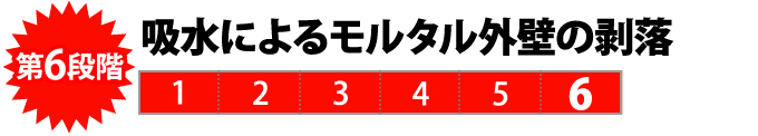 第６段階　吸水によるモルタル外壁の剥落