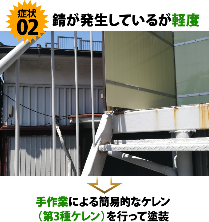 症状２錆が発生しているが軽度→手作業による簡易的なケレン