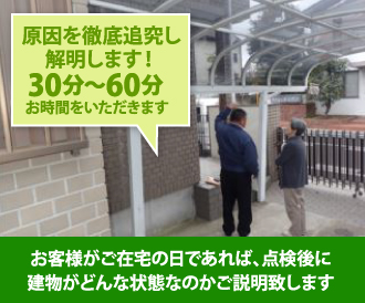 無料点検は30分～60分のお時間をいただいております