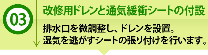 改修用ドレンと通気緩衝シートの付設