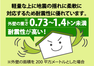 軽量な上に地震の揺れに柔軟に対応するため耐震性に優れています