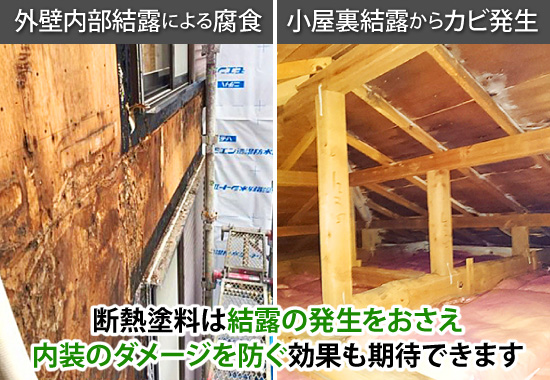 断熱塗料は結露の発生をおさえ内装のダメージを防ぐ効果も期待できます