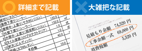 詳細まで記載されている見積書と大雑把な見積書