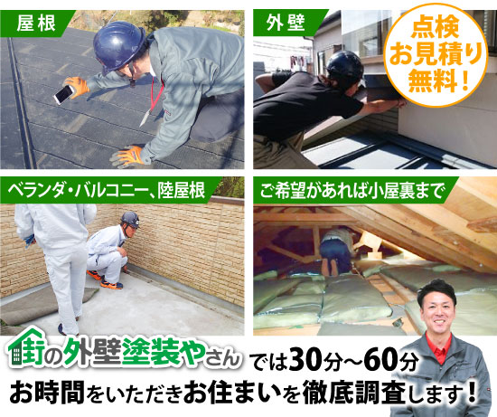 街の外壁塗装やさんでは30分〜60分お時間をいただきお住まいを徹底調査します!