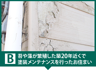 B:苔や藻が繁殖した築20年近くで塗装メンテナンスを行ったお住まい