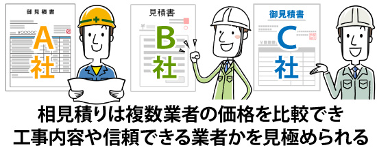 相見積りは複数業者の価格を比較でき工事内容や信頼できる業者かを見極められる