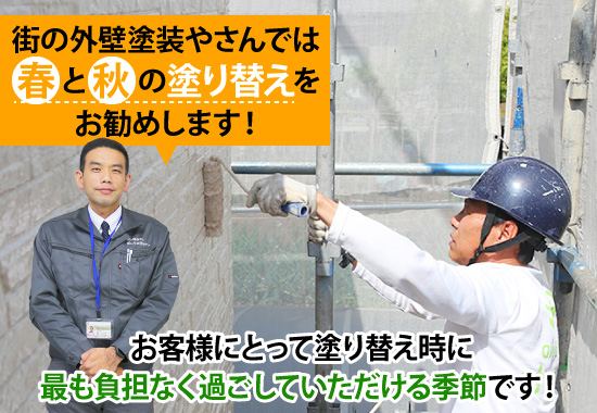 街の外壁塗装やさんでは春と秋の塗り替えをお勧めします!