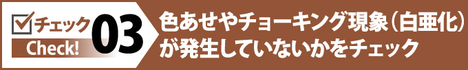 色あせやチョーキング現象（白亜化）が発生していないかをチェック