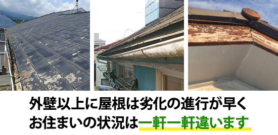 外壁以上に屋根は劣化の進行が早くお住まいの状況は一軒一軒違います
