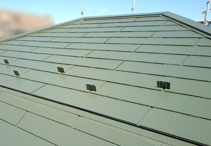 江戸川区にてクールボローニャグリーンを使用して屋根塗装工事  