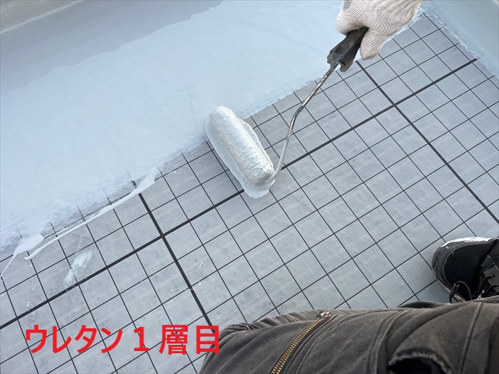 西東京市柳沢でメーカー保証付きの屋上防水工事！ウレタン通気緩衝工法 ASトップ・ゼロ ウレタン防水シリコン樹脂トップコート色グレー