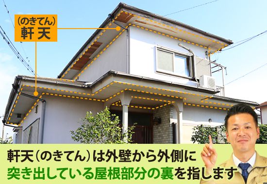 軒天(のきてん)は外壁から外側に突き出している屋根部分の裏を指します