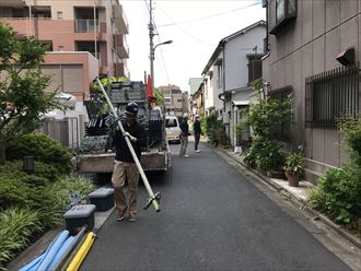 足場車両の到着