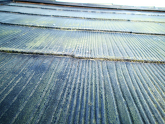 藻が生えたスレート屋根