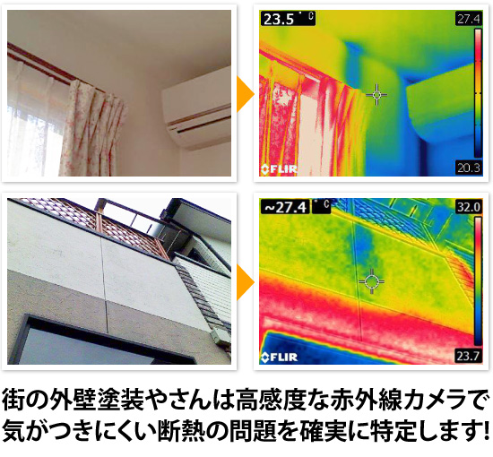 街の外壁塗装やさんは高感度な赤外線カメラで気がつきにくい断熱の問題を確実に特定します!