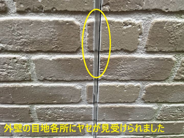 調布市染地で外壁塗装前の現地調査、シーリングの劣化や苔、幕板のクラックを確認