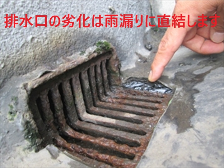 排水口の劣化は雨漏りに直結します