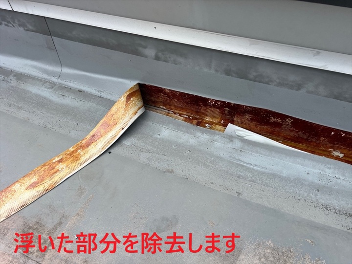 浮いた防水層の端部