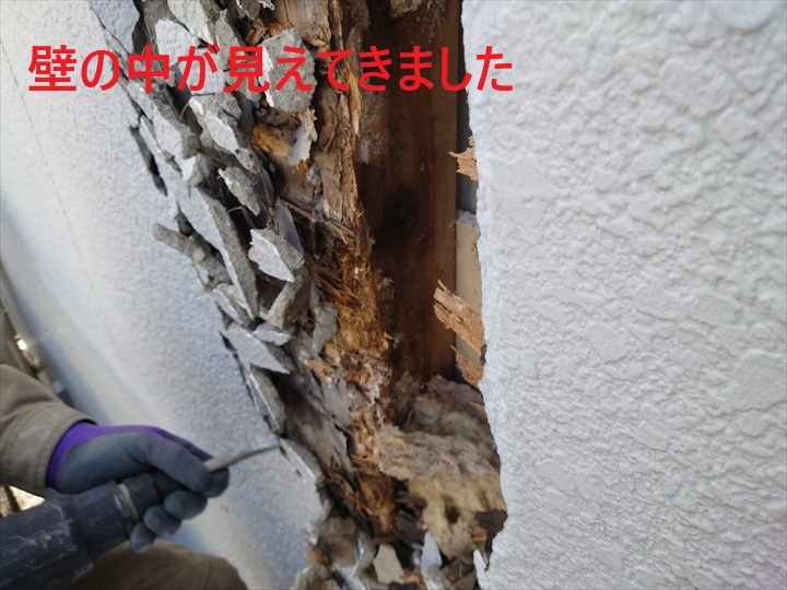 モルタルを剥がして内部を確認