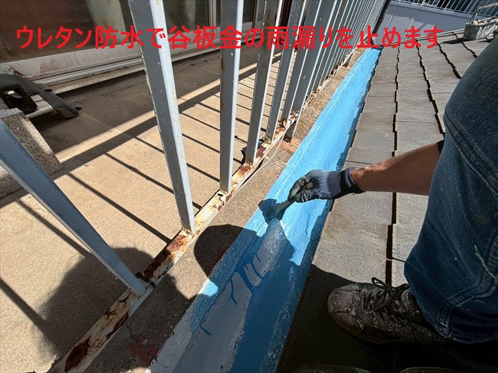 ウレタン防水で谷板金の雨漏りを止めます